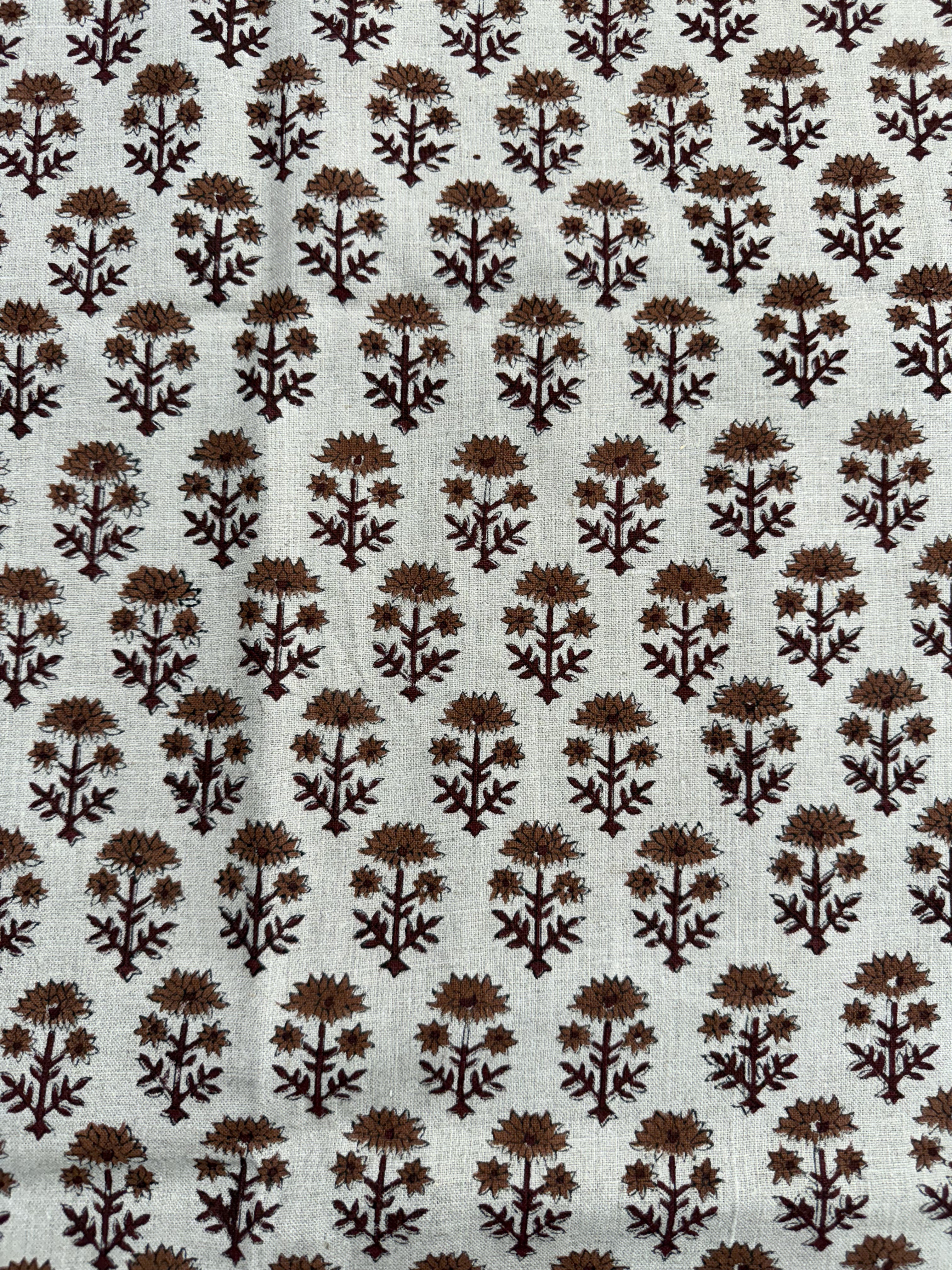 Zelda Hand Block Printed Linen Brown Linen Fabric