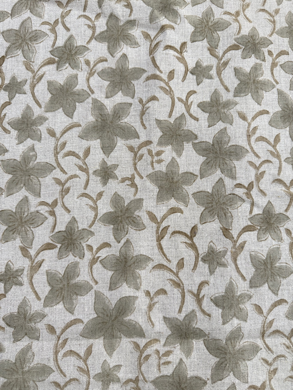 Bob Linen Block Print Fabric by the Yard Sage Green Brown Linen Fabric