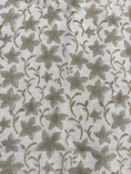 Bob Linen Block Print Fabric by the Yard Sage Green Brown Linen Fabric