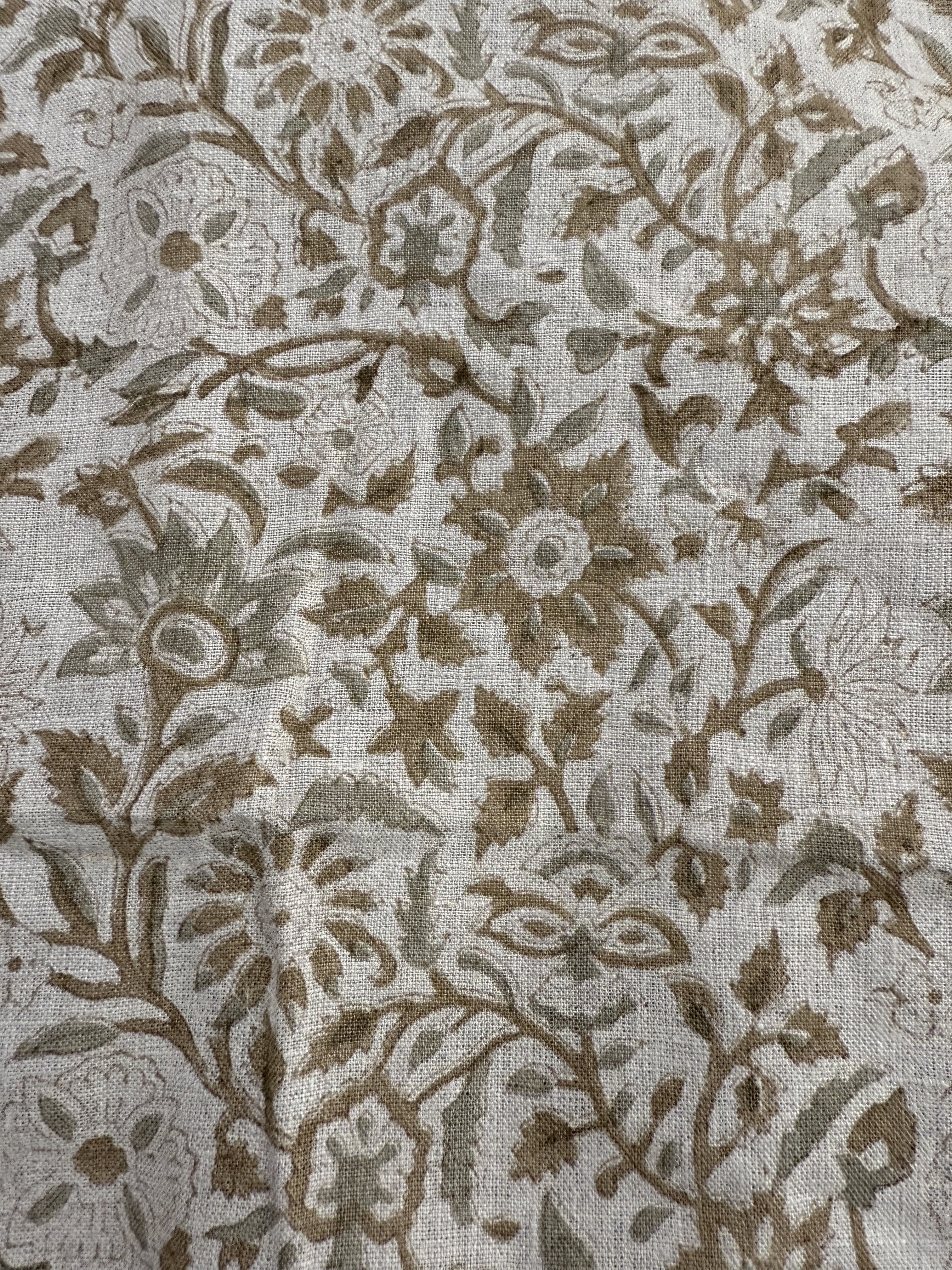 Euphemia Heavyweight Handloom Linen Fabric Sage Green Brown Linen Fabric