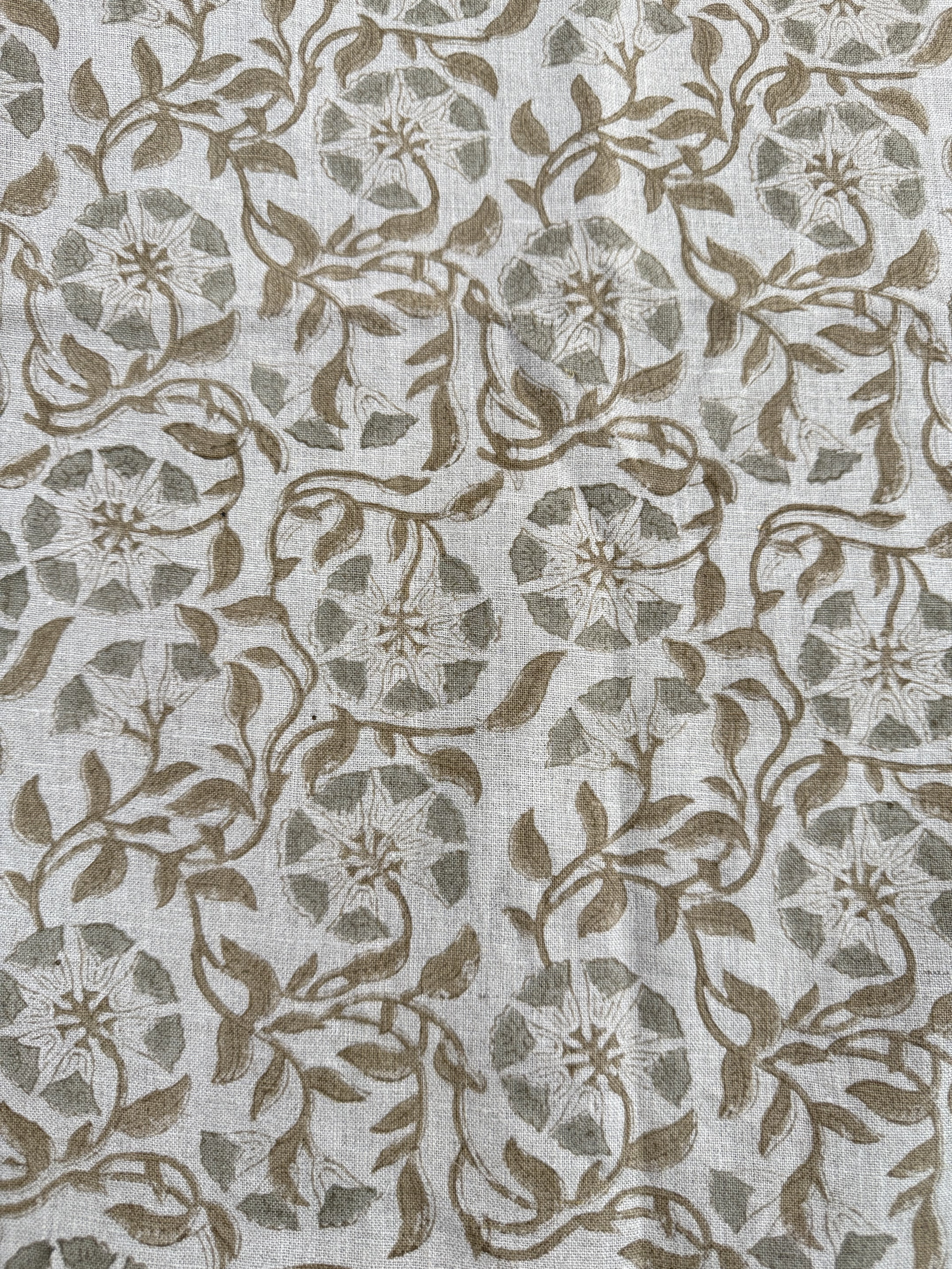 Tilda Hand Block Linen Fabric Beige Linen Fabric