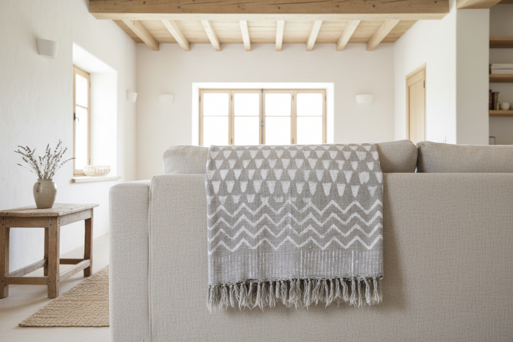 Jonathan Block Print Throw Blanket with Tassels Hand Block Printed