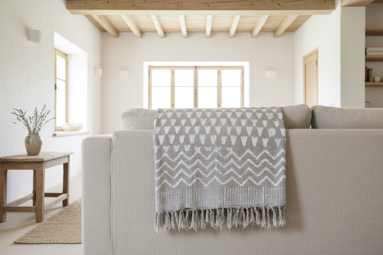 Jonathan Block Print Throw Blanket with Tassels Hand Block Printed