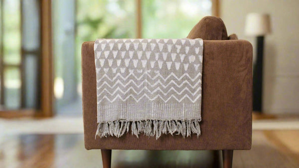 Jonathan Block Print Throw Blanket with Tassels