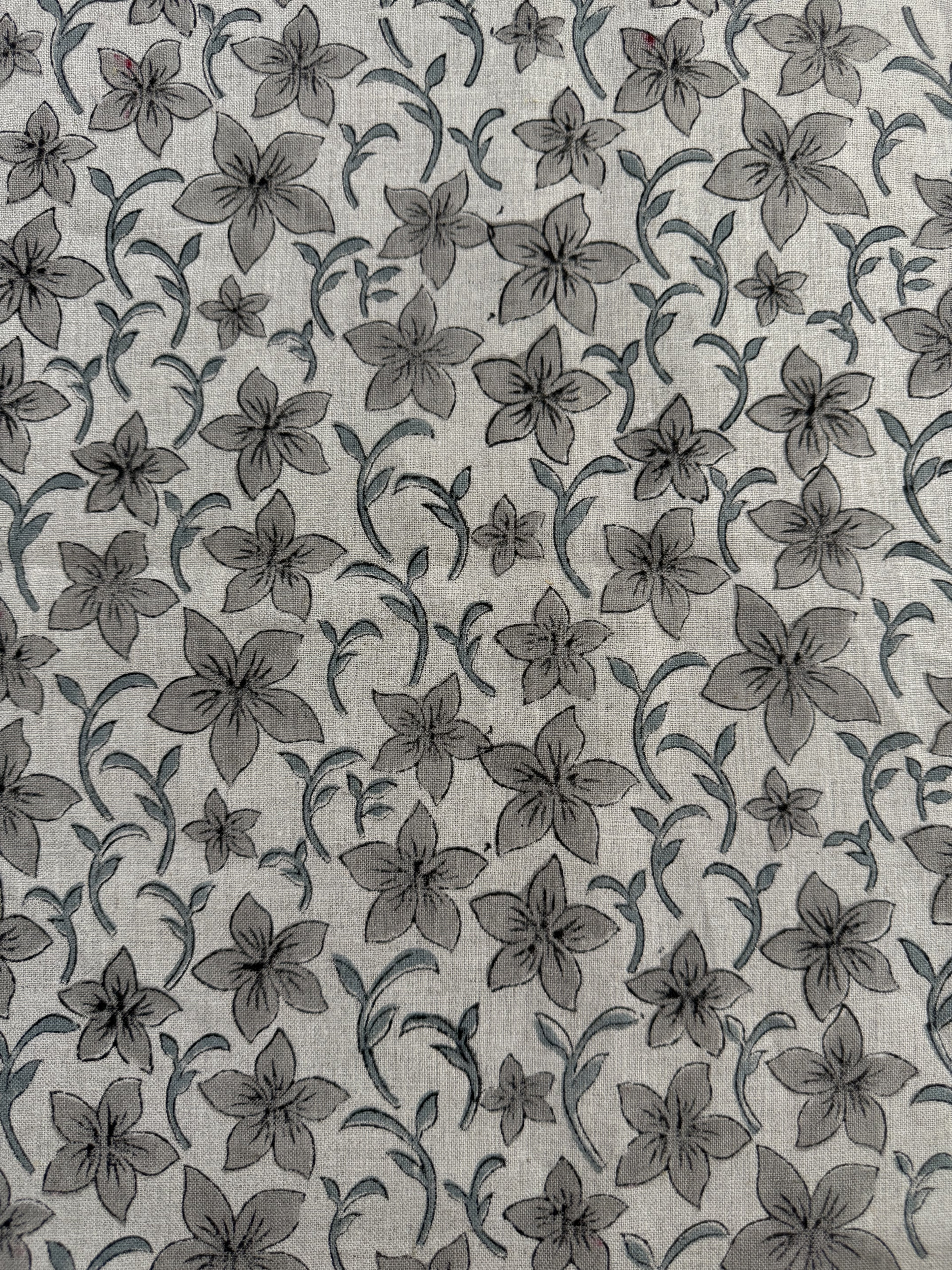 Bob Linen Block Print Fabric by the Yard Gray Black Beige Linen Fabric