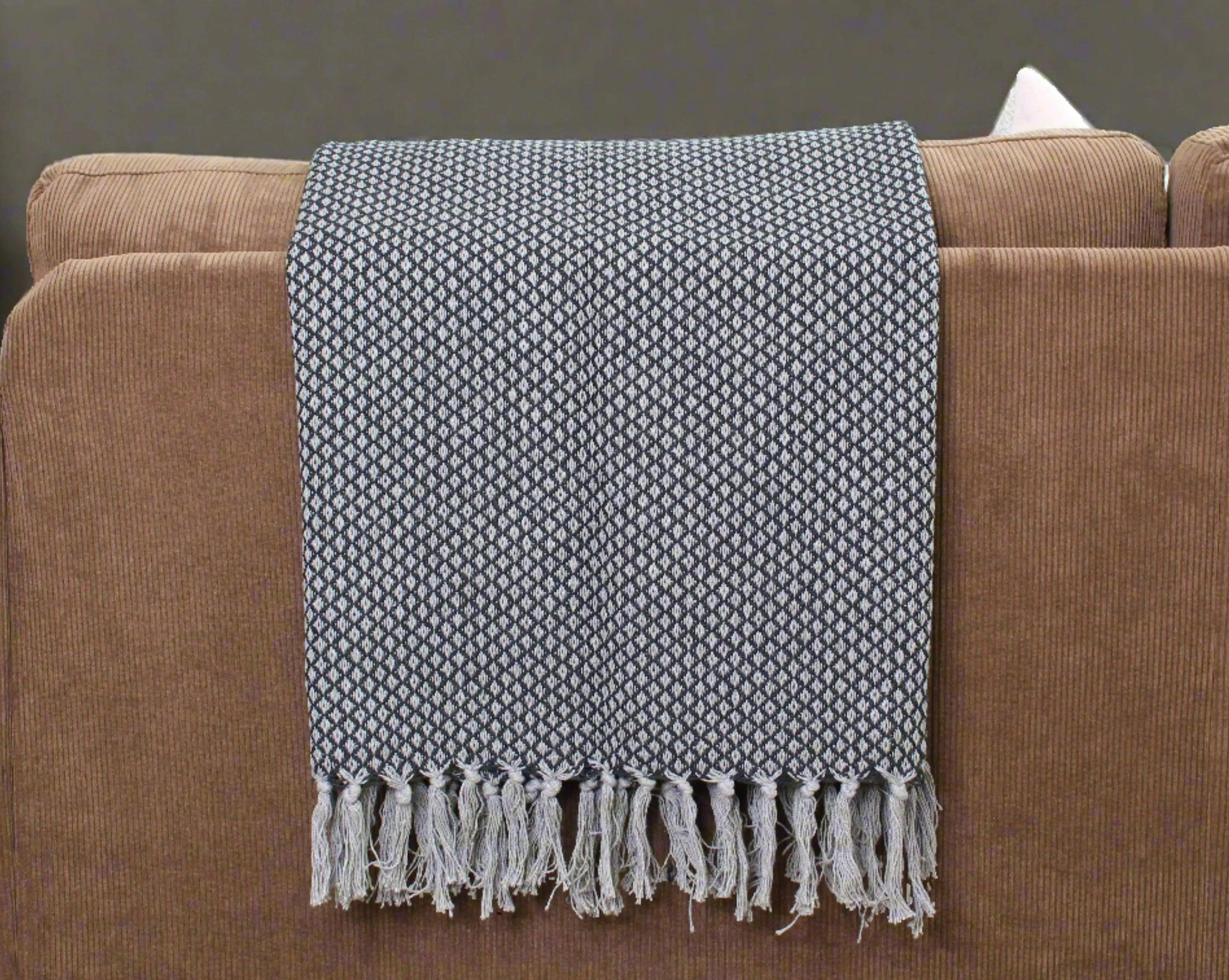 Ainsley Throw Blanket with Hand knotted Tassels Cotton Throws