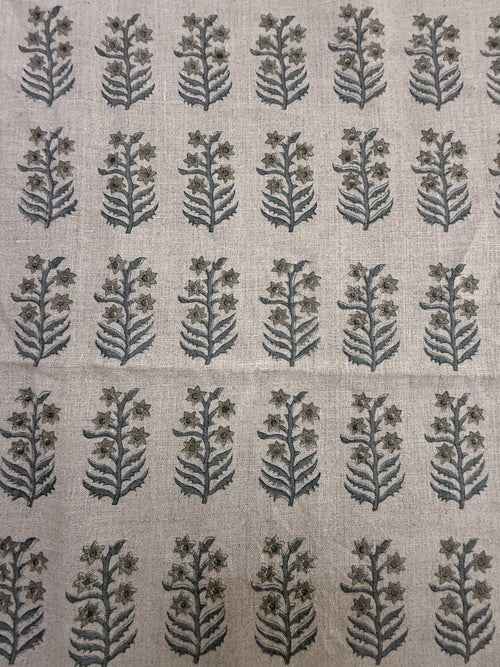 1 Yard Cut Out-Sylvie Hand Block Printed Linen Linen Fabric