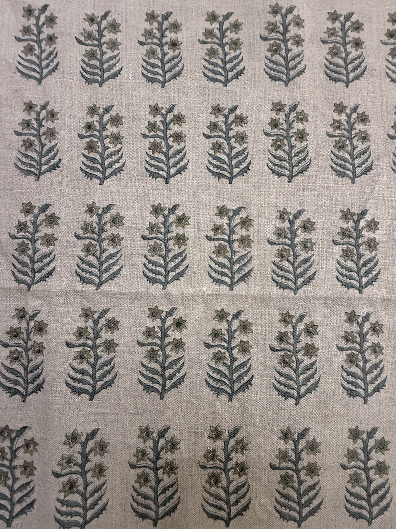 1 Yard Cut Out-Sylvie Hand Block Printed Linen Linen Fabric