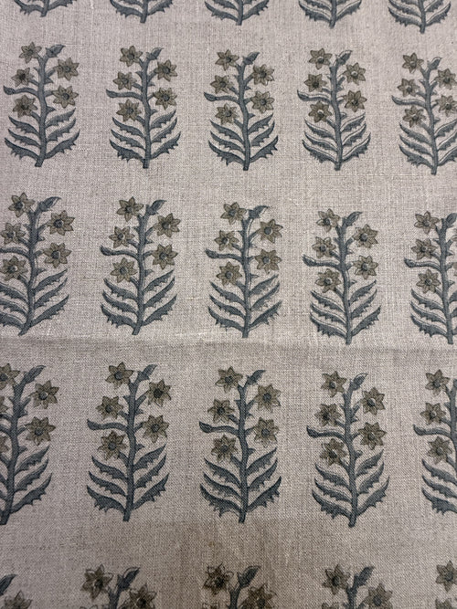 1 Yard Cut Out-Sylvie Hand Block Printed Linen Linen Fabric