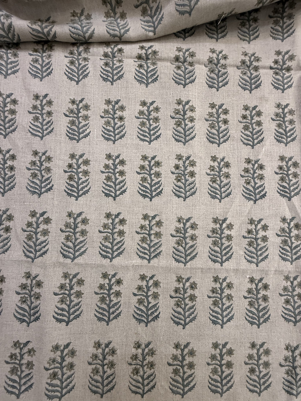 1 Yard Cut Out-Sylvie Hand Block Printed Linen 1 Yard Natural Linen Linen Fabric