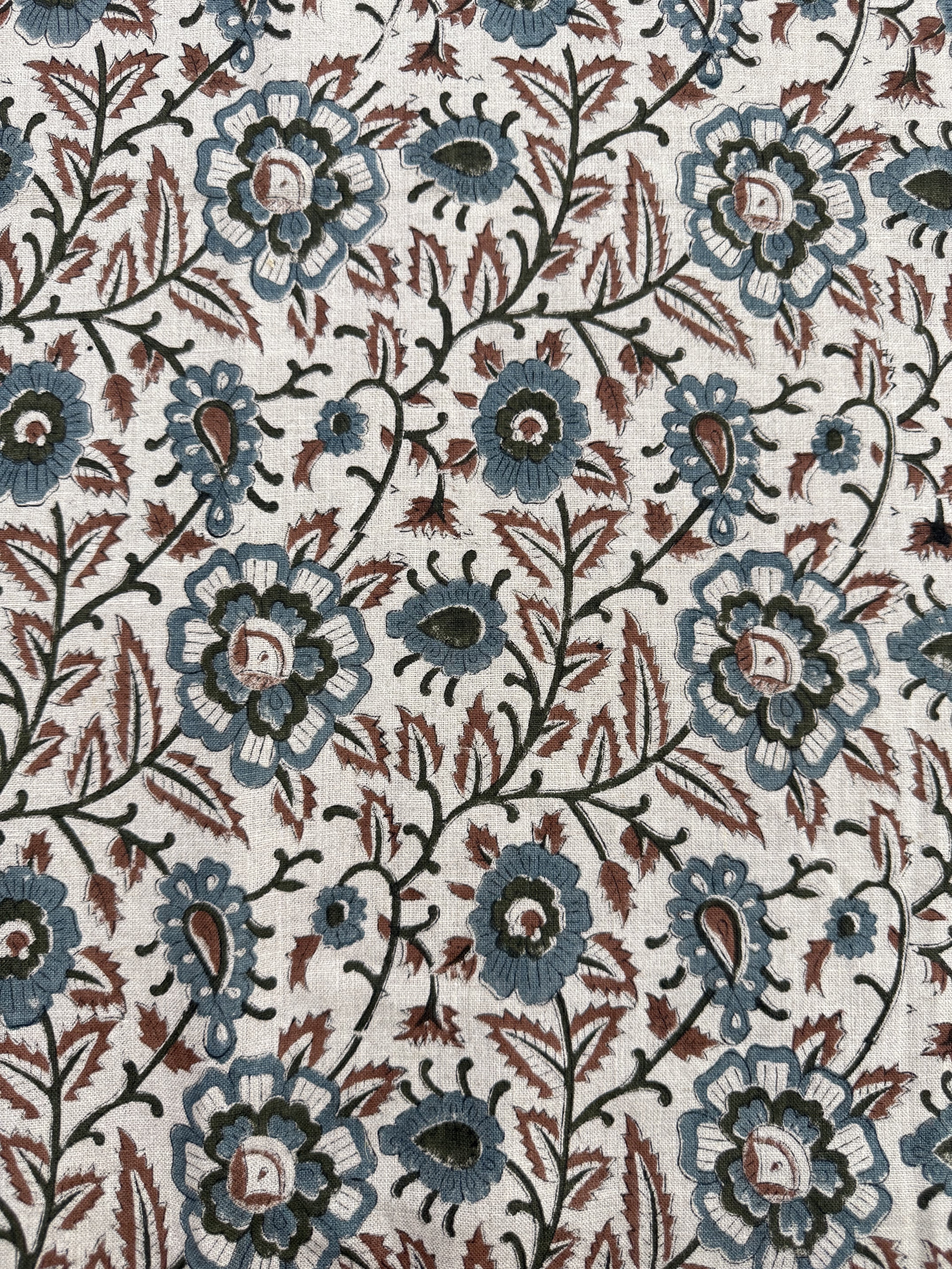 Cleo Block Print Linen Teal Blue Linen Fabric