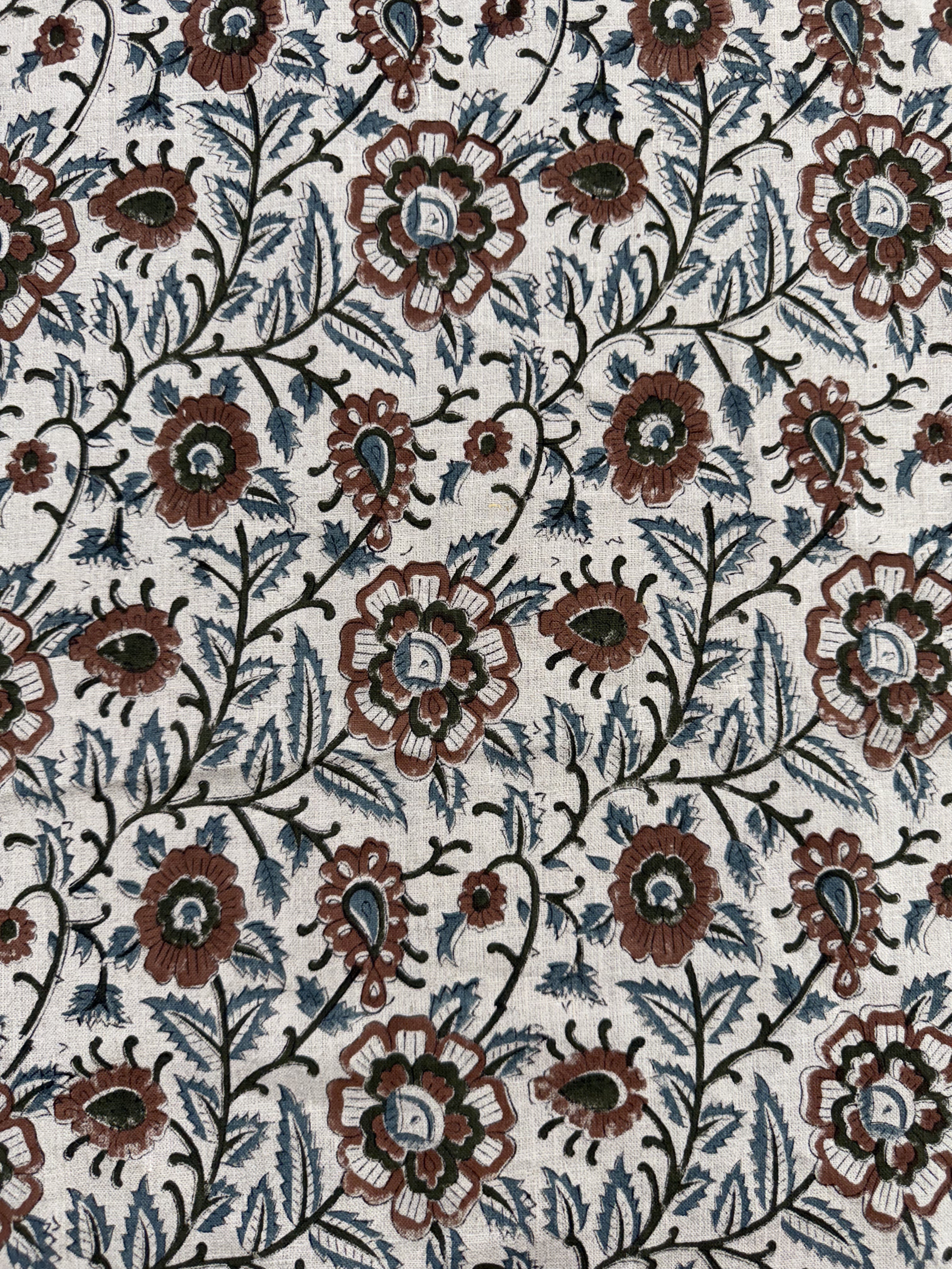 Cleo Block Print Linen Brown Linen Fabric