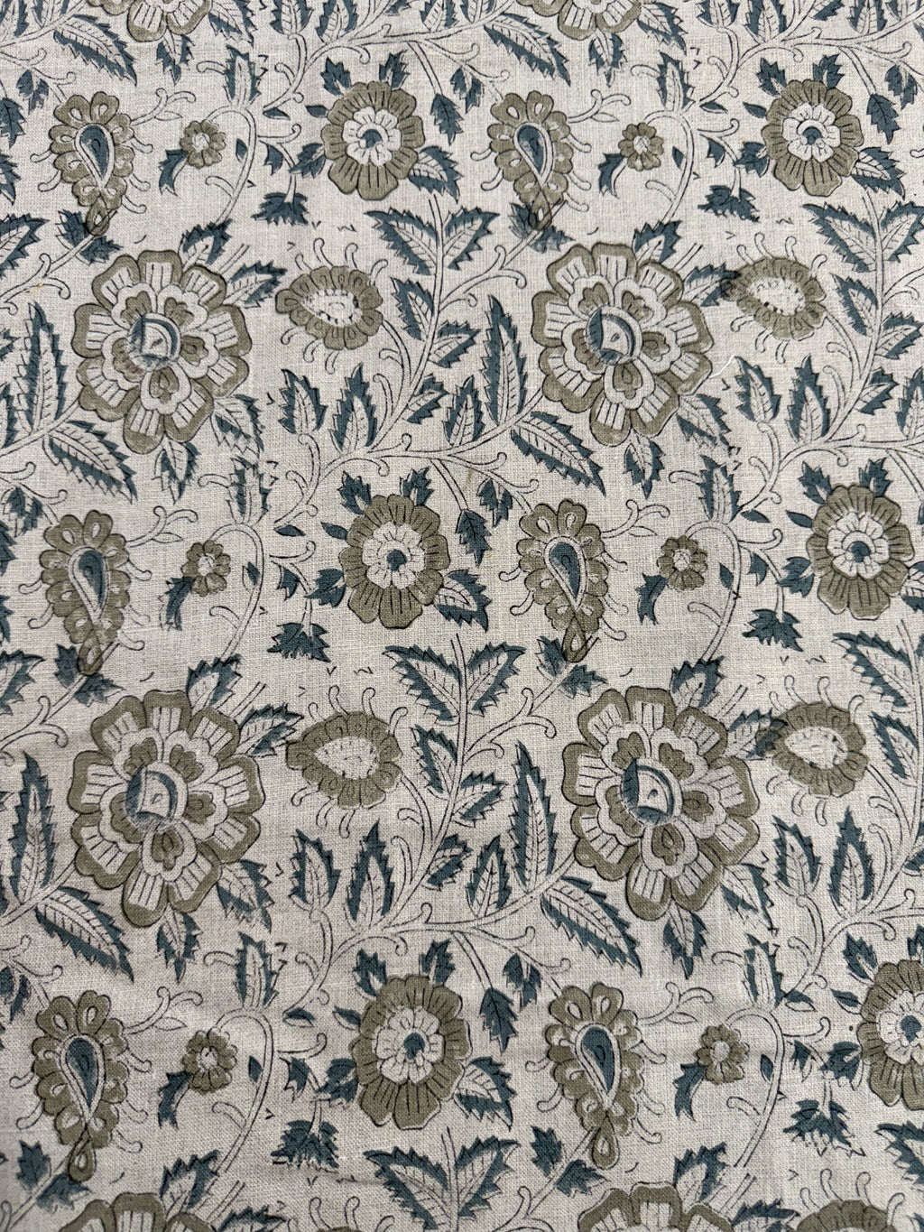 Cleo Block Print Linen Sage Green Linen Fabric