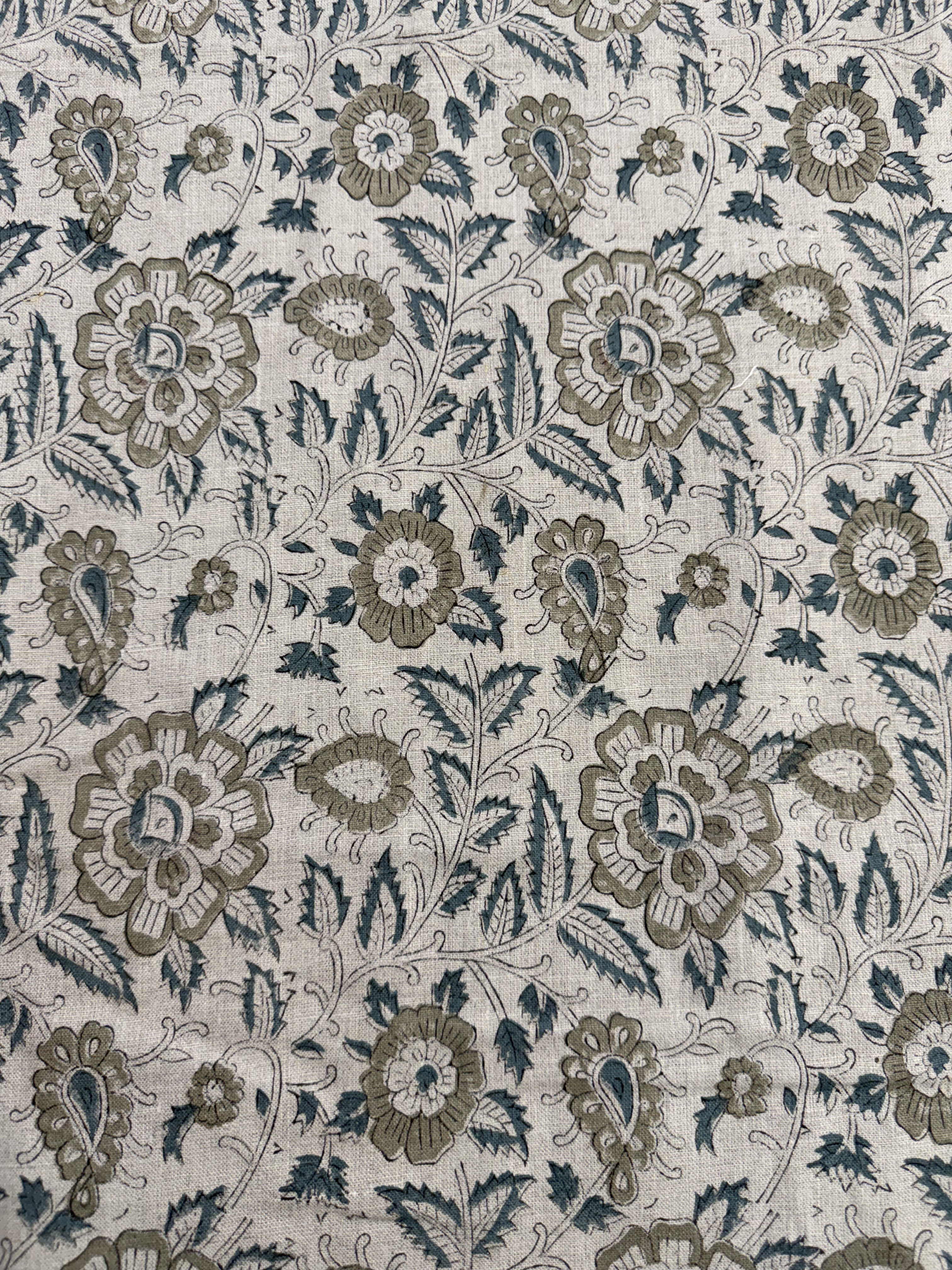 Cleo Block Print Linen Sage Green Linen Fabric