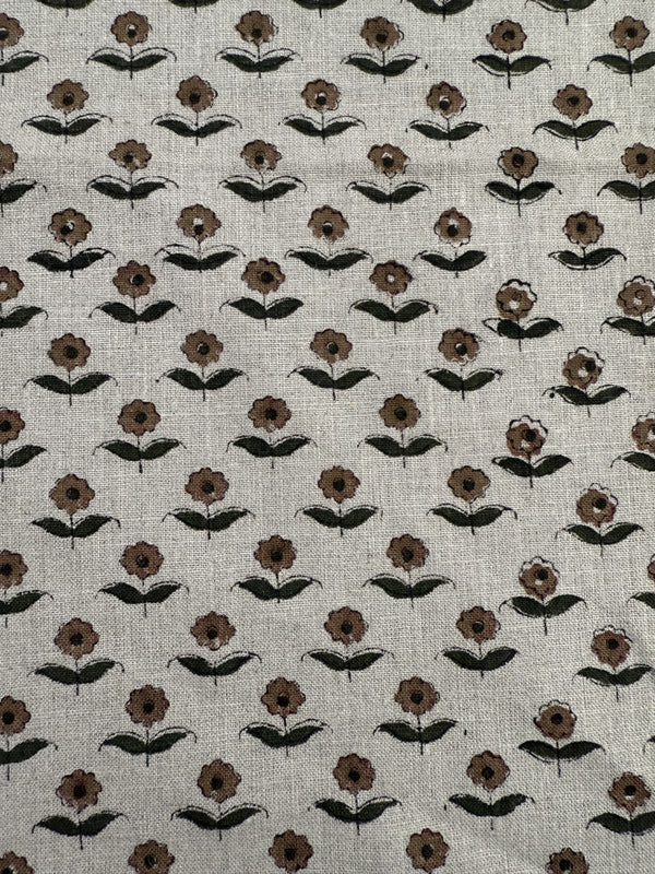 Zinni Handloom Block Print Linen Fabric