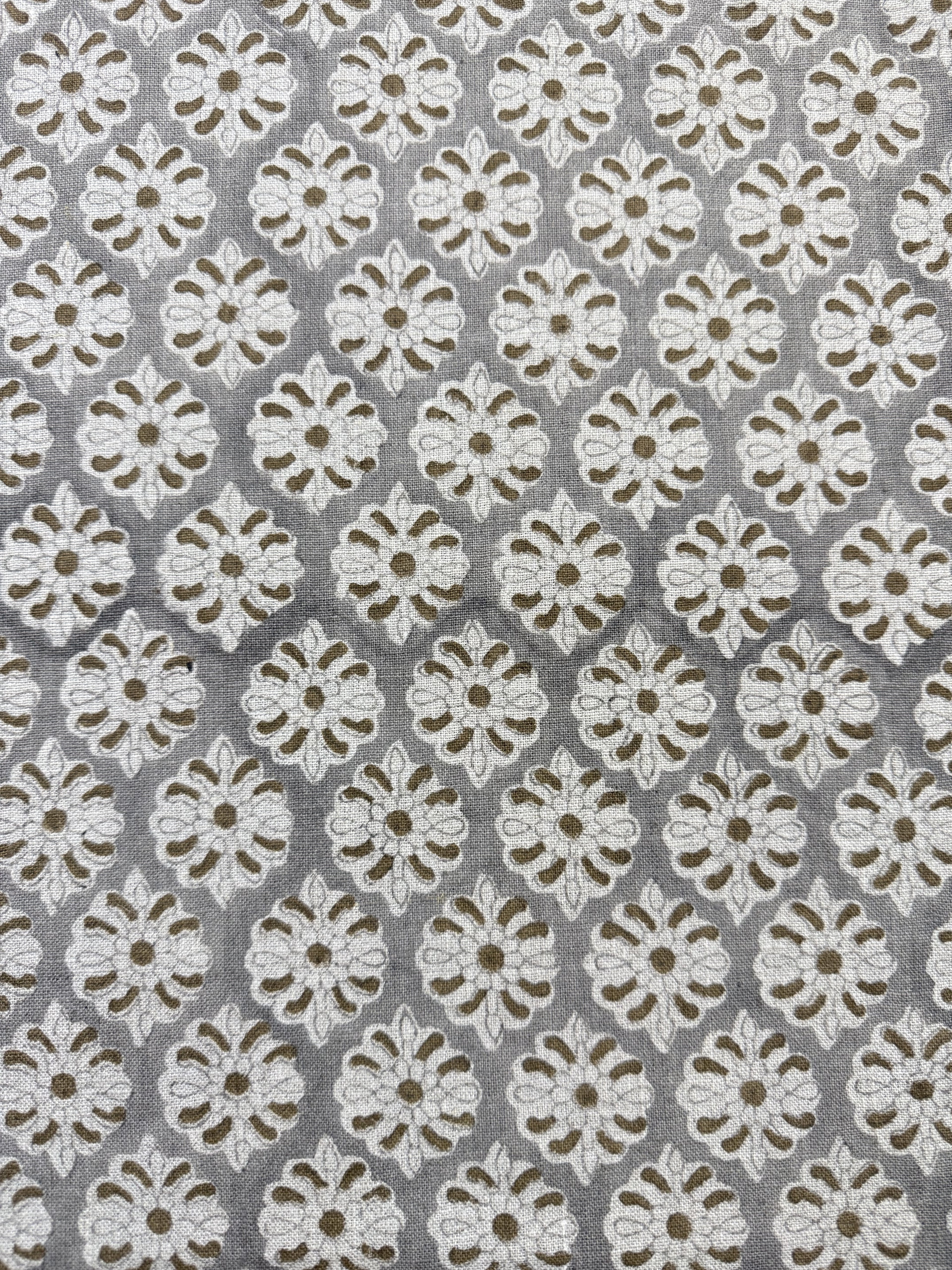 Jack Block Print Handloom Linen Grey Brown Off-White Linen Fabric