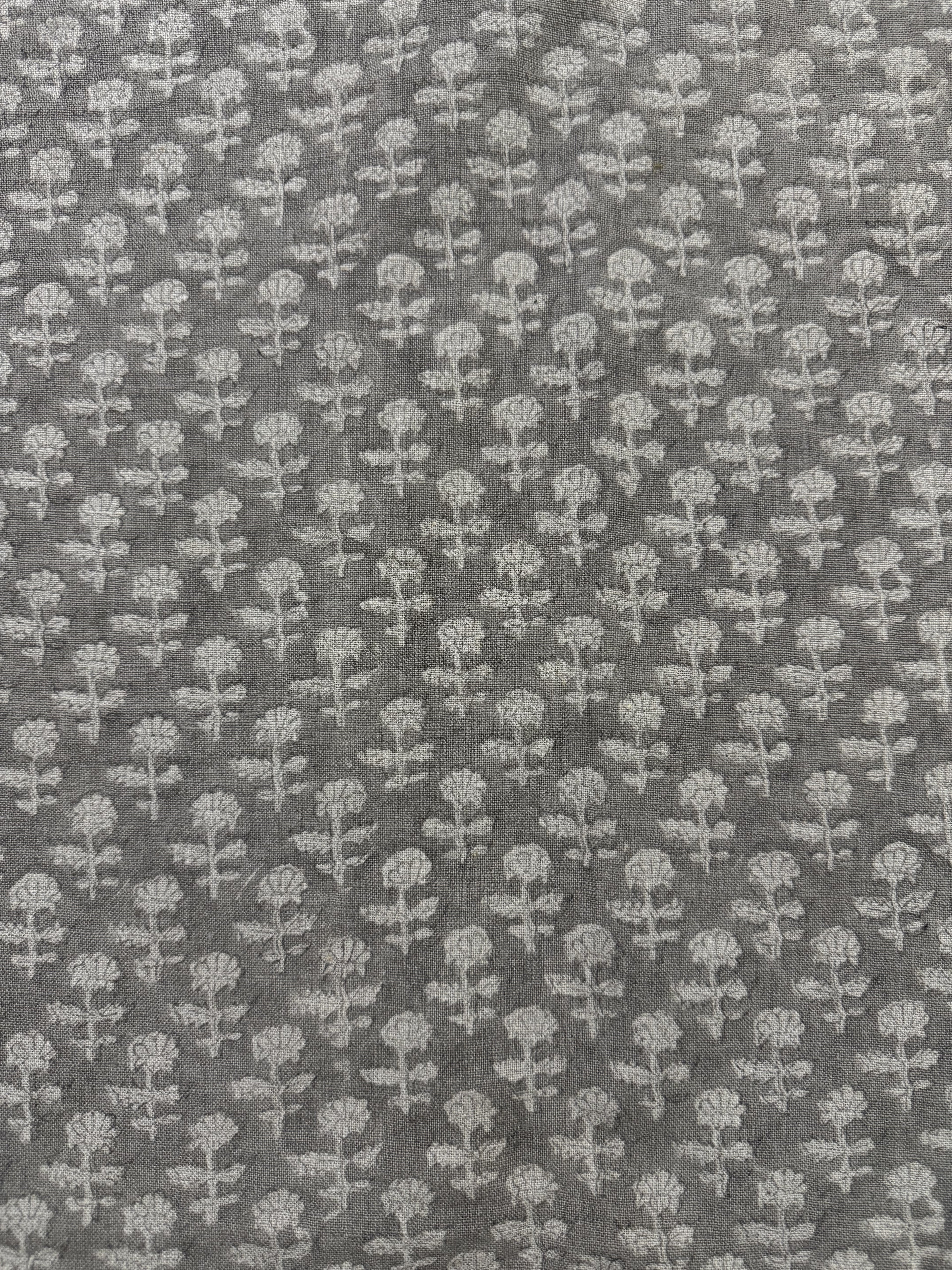 Iris Linen Block Print Dark Grey Linen Fabric