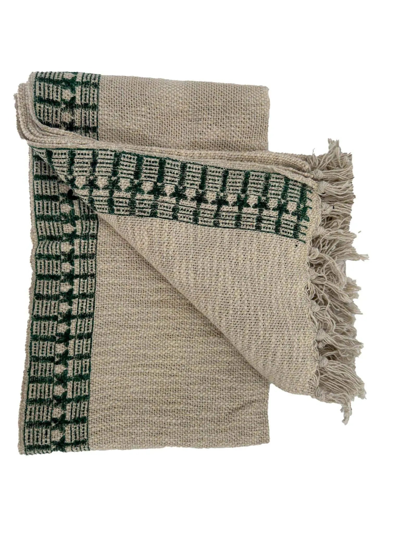 Ellie Block Print Neutral Throw Blanket Hand Block Printed