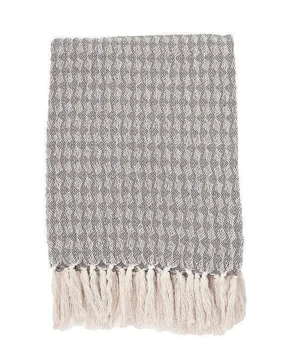Cara Handloom Throw Blanket with Tassels Grey Cotton Throws