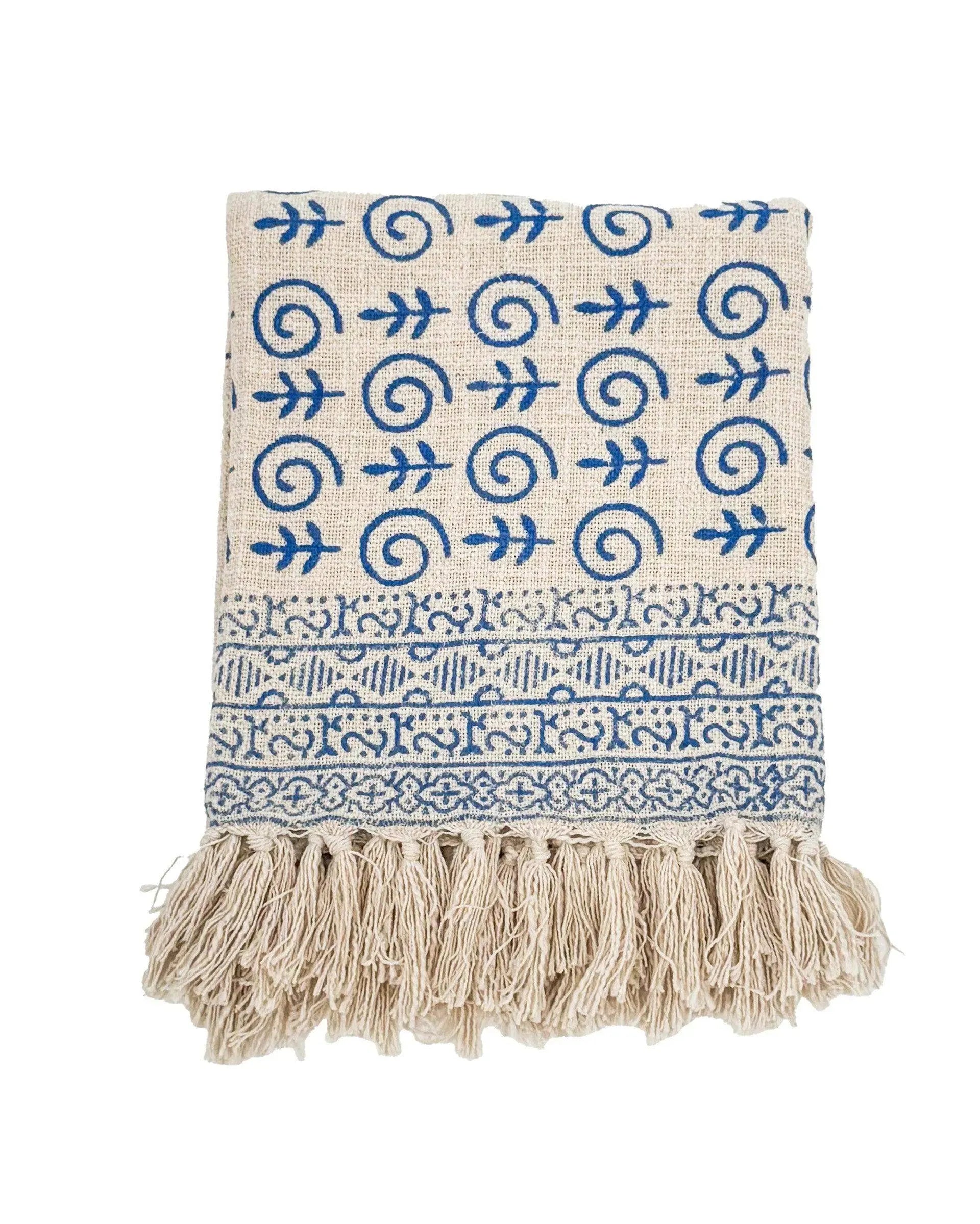 Indigo Fishy Block Print Throw Blanket Hand Block Printed