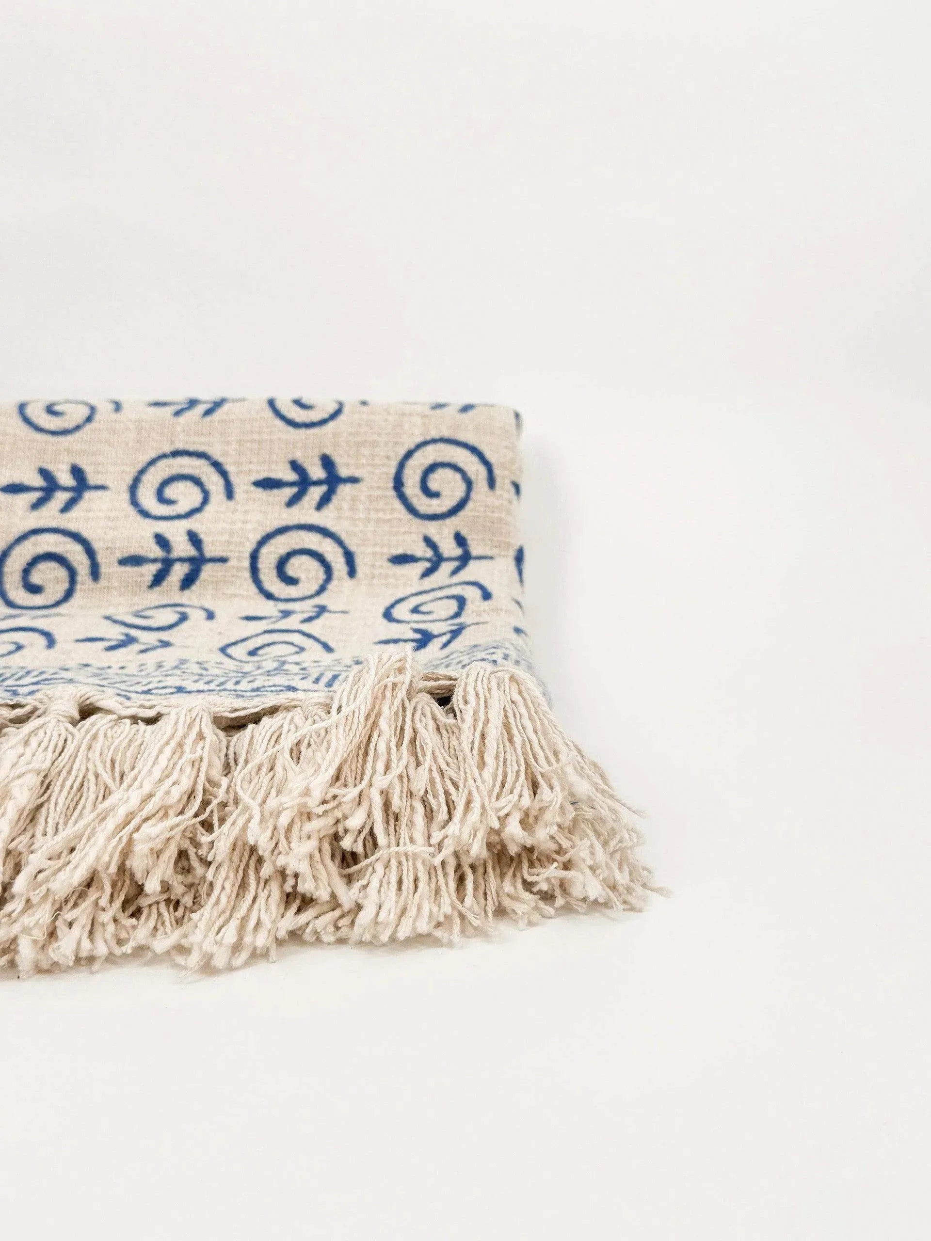 Indigo Fishy Block Print Throw Blanket Hand Block Printed