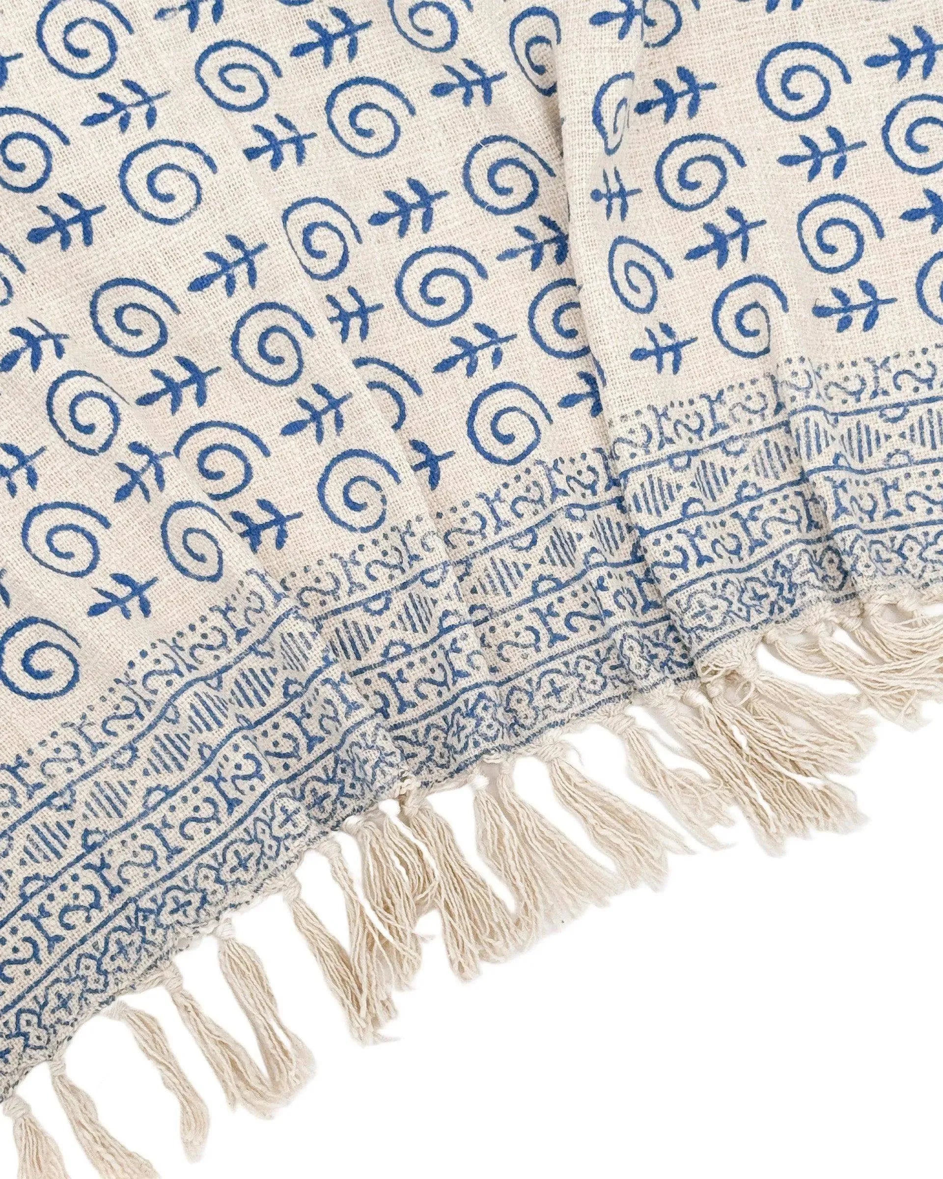 Indigo Fishy Block Print Throw Blanket Hand Block Printed