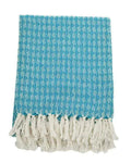 Cara Handloom Throw Blanket with Tassels Blue Cotton Throws