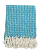 Cara Handloom Throw Blanket with Tassels Blue Cotton Throws