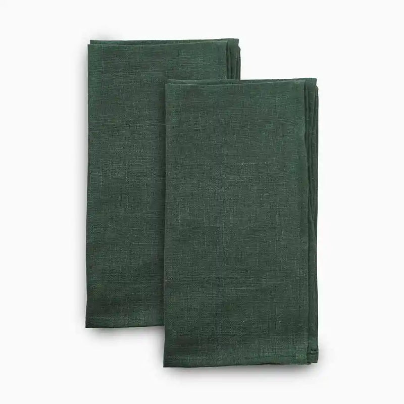 Solid green linen napkins made from 100% pure linen