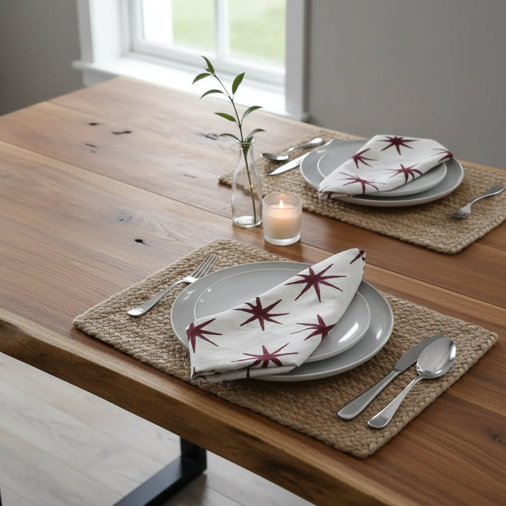 Cotton Block Print Napkins – Deep Red Star Motif Napkins