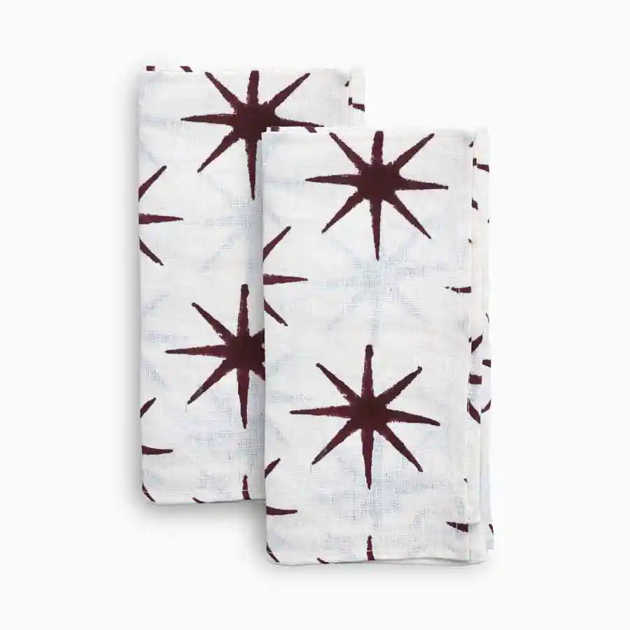 Cotton Block Print Napkins – Deep Red Star Motif Napkins