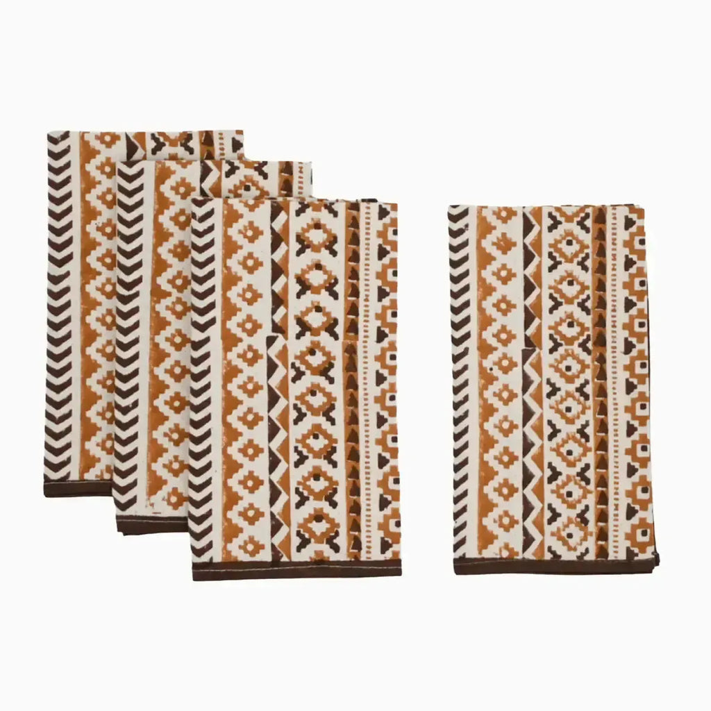 Cotton Geometric Block Print Napkins – Mustard Napkins