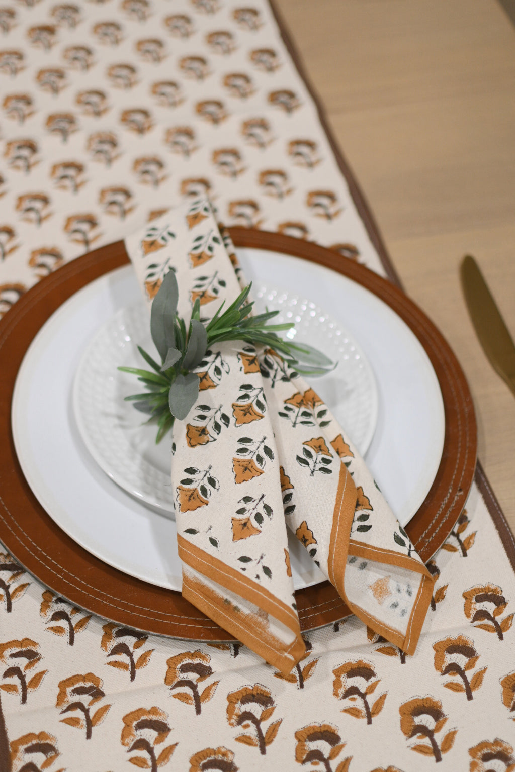Cotton Floral Block Print Napkins – Mustard Napkins