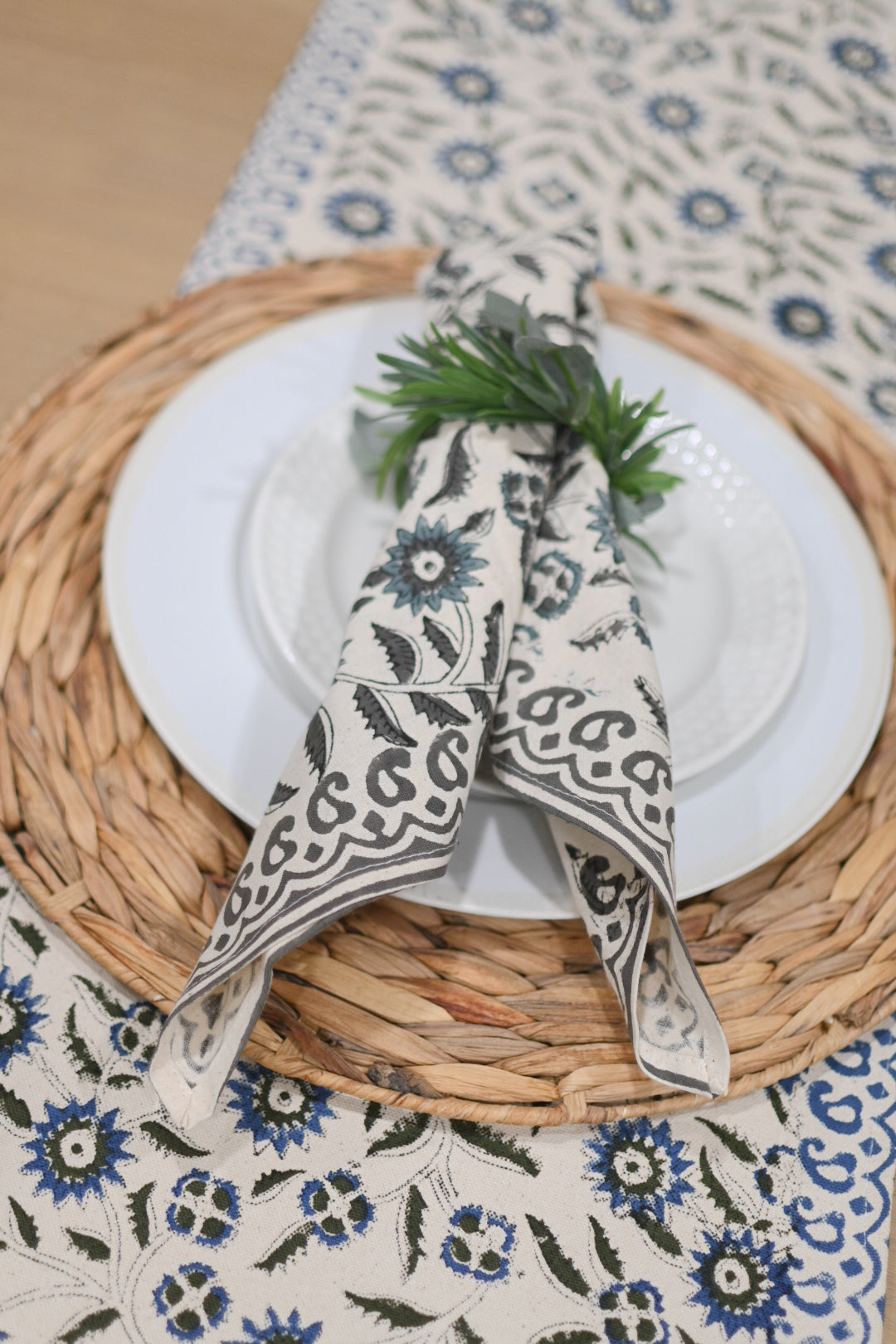 Cotton Floral Block Print Napkins – Dark Cyan Napkins