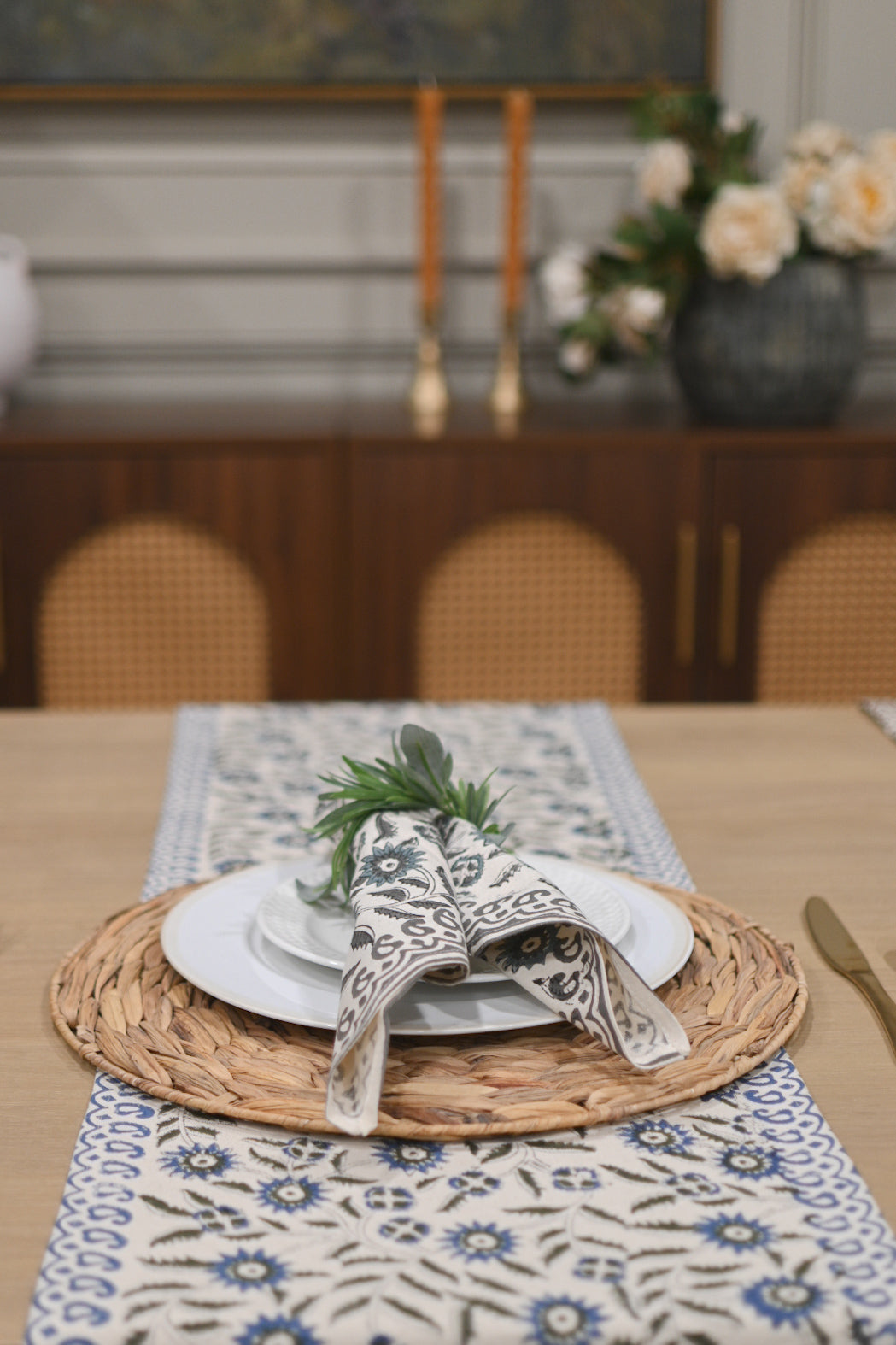 Cotton Floral Block Print Napkins – Dark Cyan Napkins