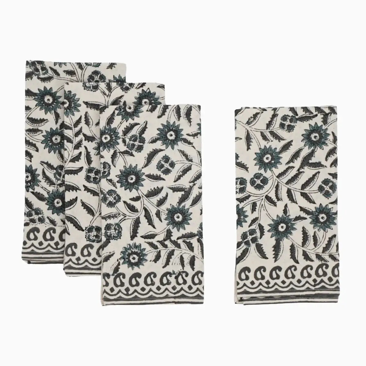 Cotton Floral Block Print Napkins – Dark Cyan Napkins