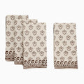 Cotton floral buti block print napkins in brown on natural fabric
