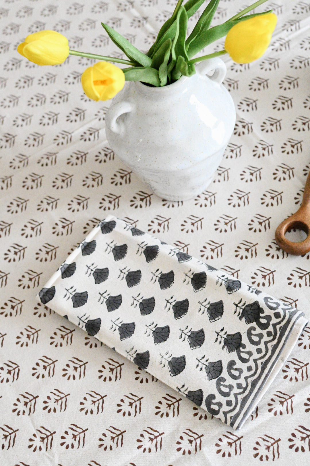 Cotton Floral Block Print Napkins – Warm Gray Napkins
