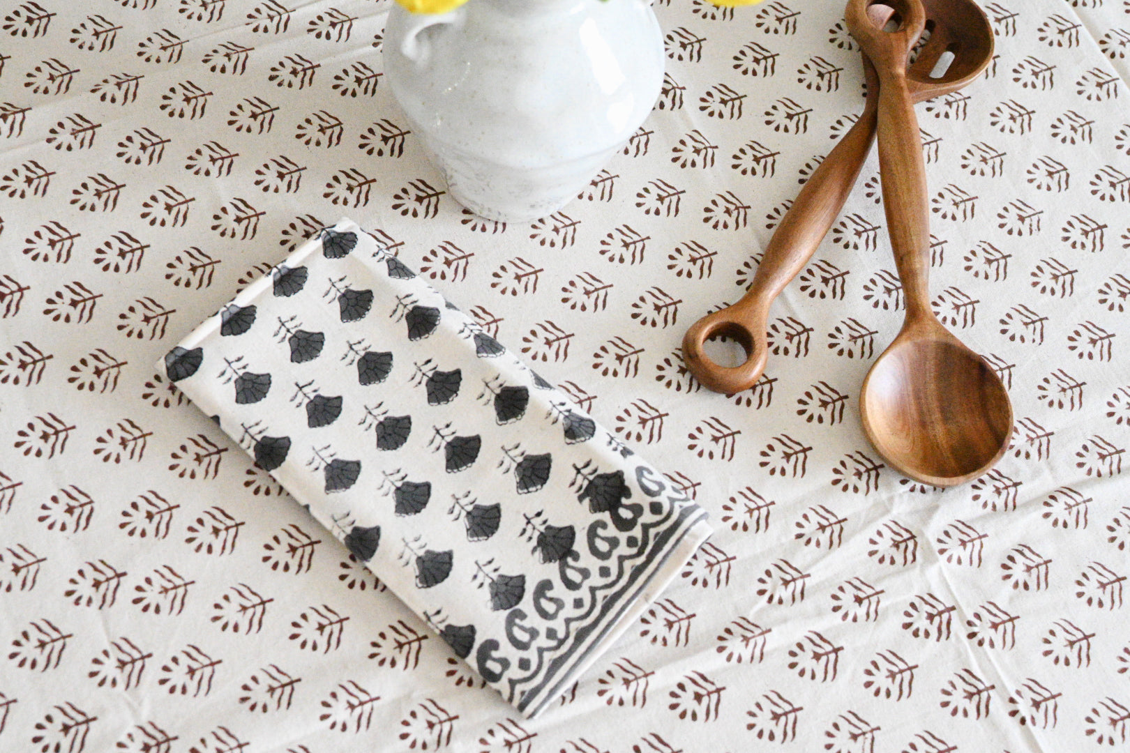 Cotton Floral Block Print Napkins – Warm Gray Napkins