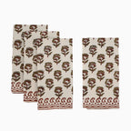Cotton floral buti block print napkins in rust on beige fabric