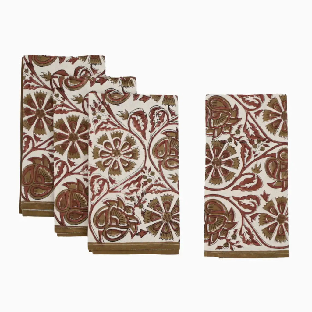 Cotton Floral Block Print Napkins – Wine Red Napkins