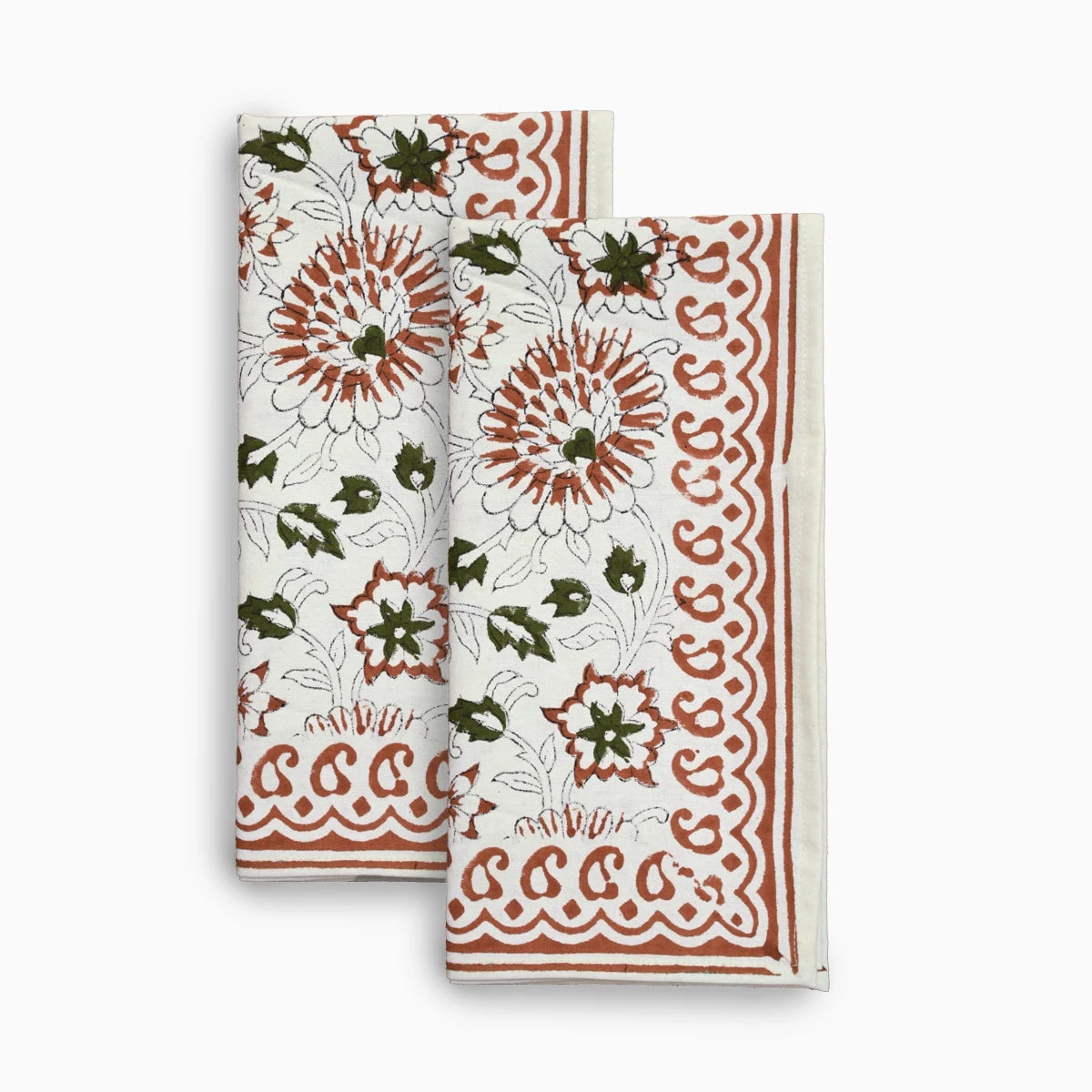 Cotton Floral Block Print Napkins – Rustic Red Napkins