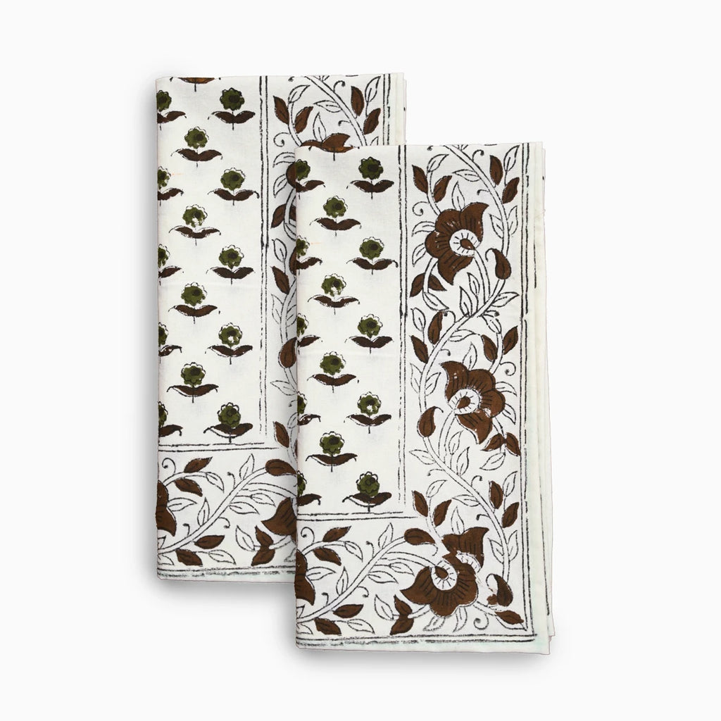 Cotton Floral Block Print Napkins – Brown Napkins