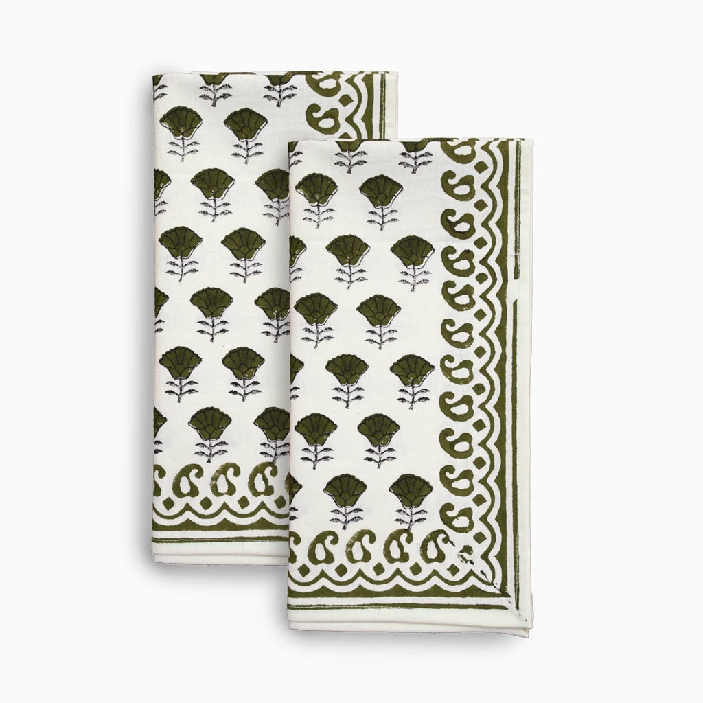 Cotton Floral Block Print Napkins – Warm Gray Napkins