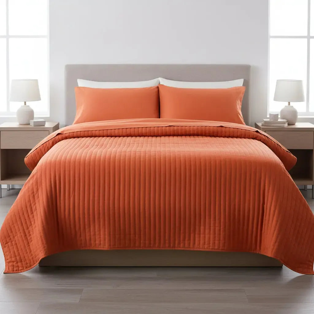 Rust Quilts Rust Hand-Stitched Cotton Quilt | Earthen Red Mulmul Bedding | Thread ...
