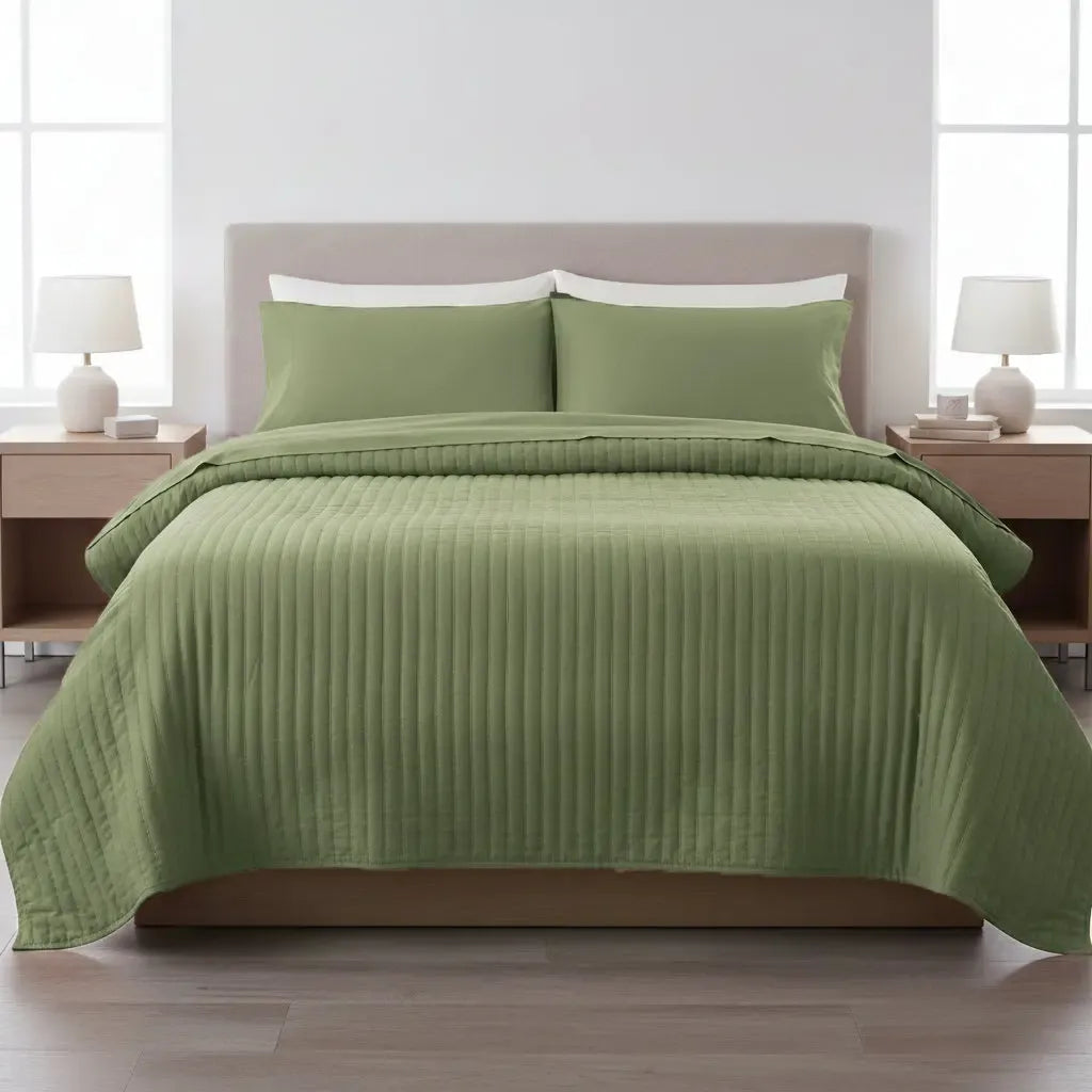 Vintage Sage Solid Mulmul Quilt Quilts