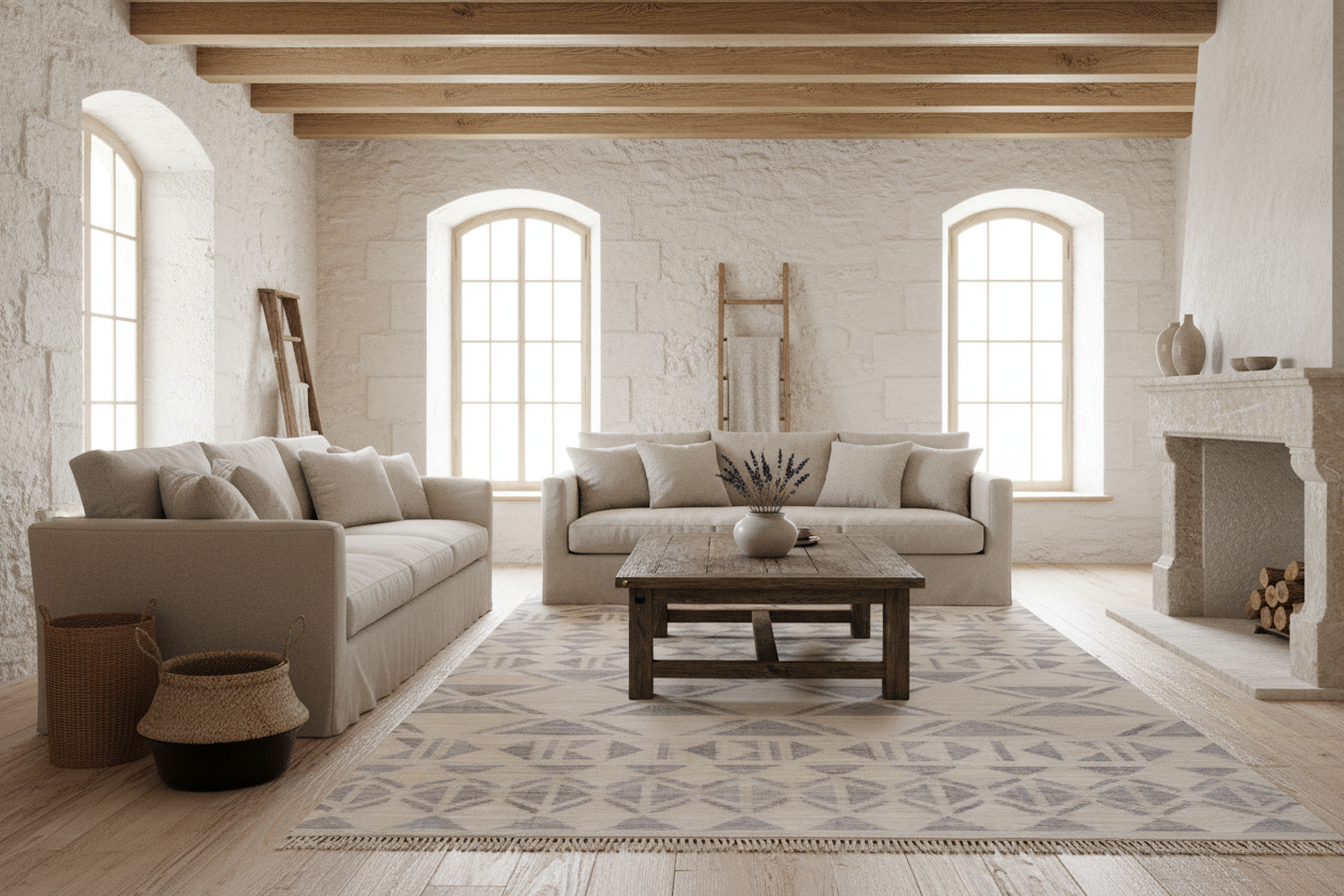 Rug with geometric pattern on a plain background