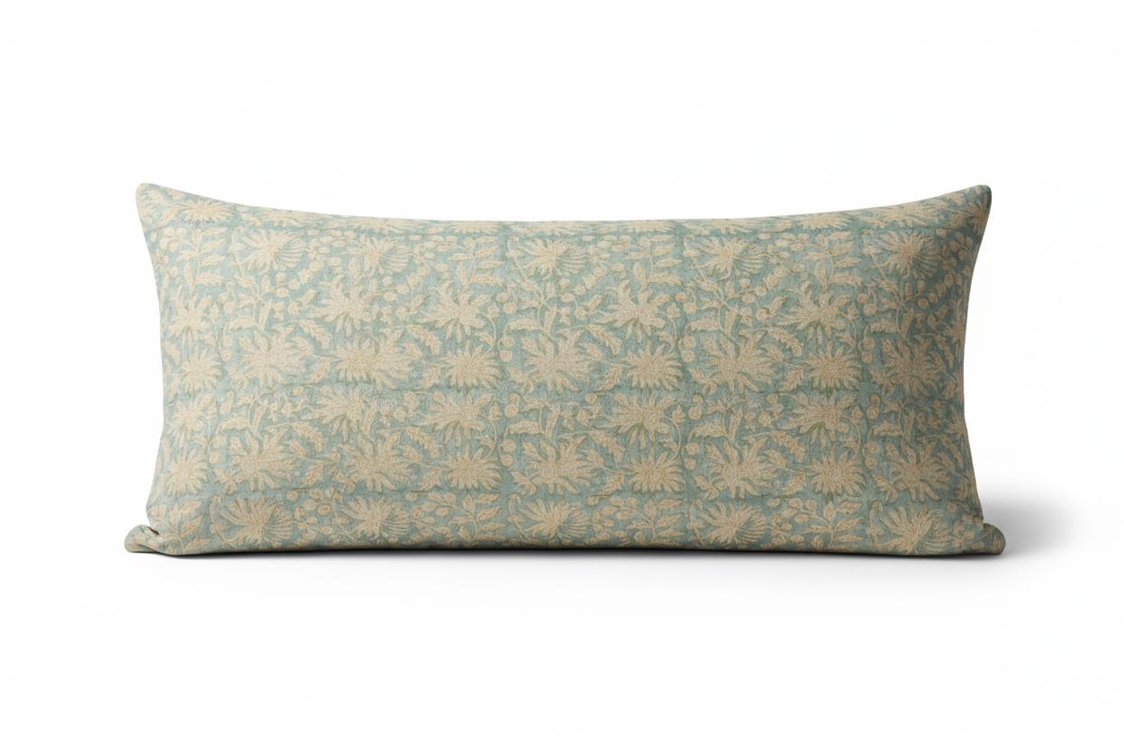 Malyn Botanical Print Icy Blue Pillow Cover 16" x 42" Double Sided Pillow Covers