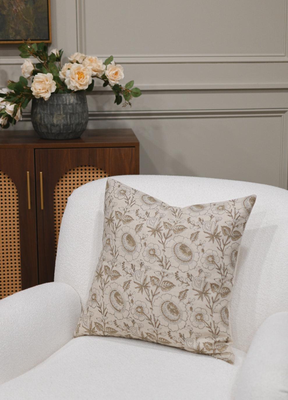 Marlene Botanical Print Warm White Pillow Cover Pillow Covers