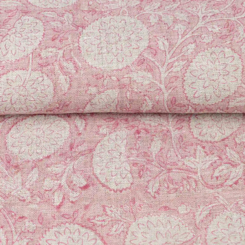 Meadow Reverie Powder Blush Linen Fabric by the Yard